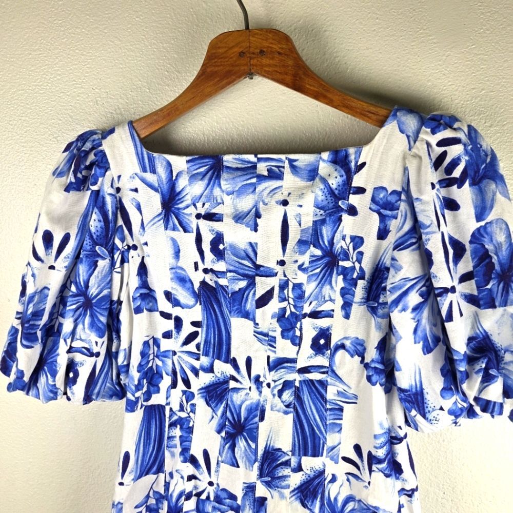 Caroline Constas NWT Linen Blend Floral Blue and White Mini Dress Size 02/XS - Picture 4 of 13